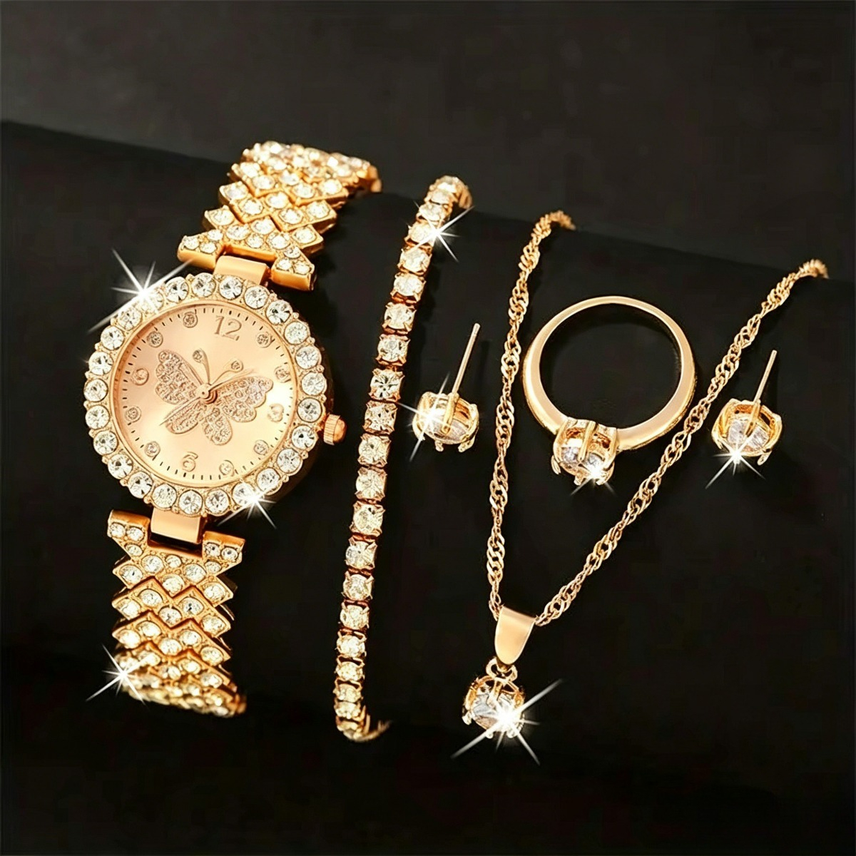 Jewelry Watches For Ladies - 6PCS/Set Luxury Rhinestone Butterfly Women Quartz