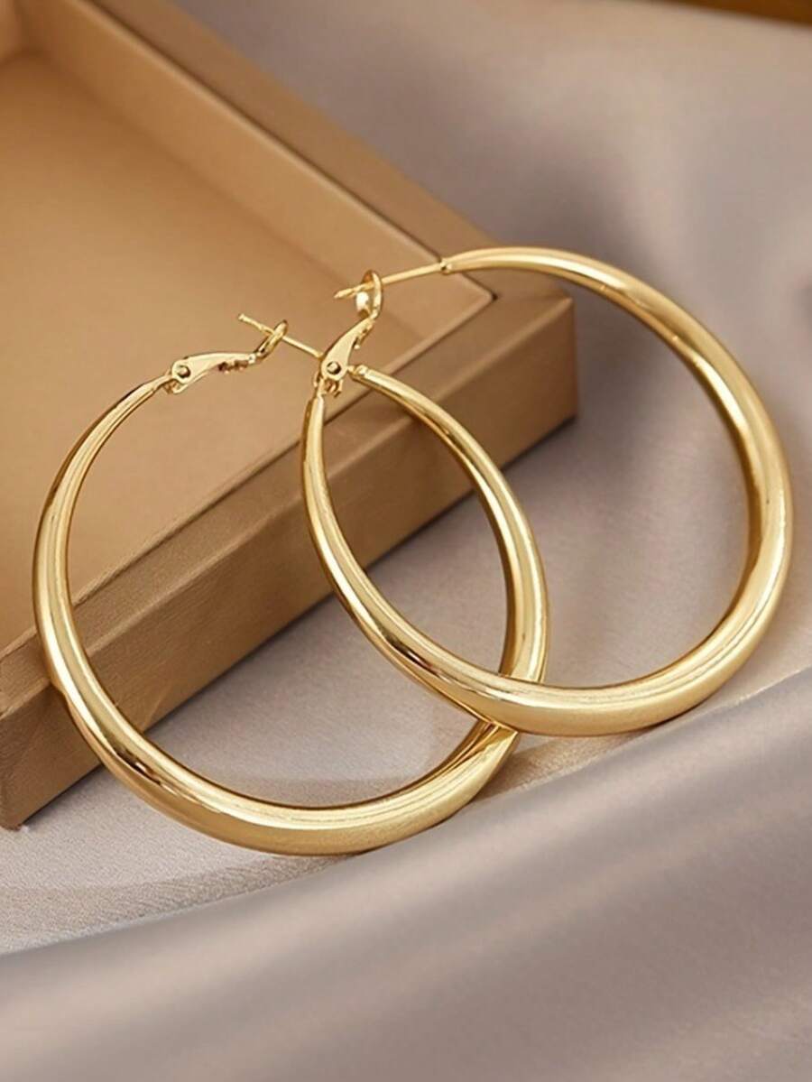 Hoop Earrings - Shiny Gold Tone Y2K Minimalist Large