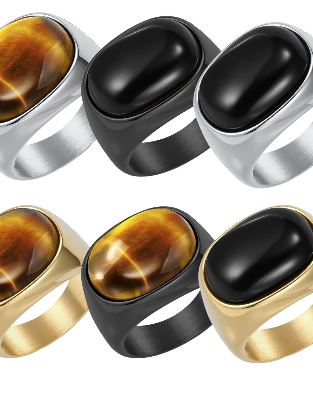 Titanium Steel Ring - Retro Large Size 3 Gemstone Titanium