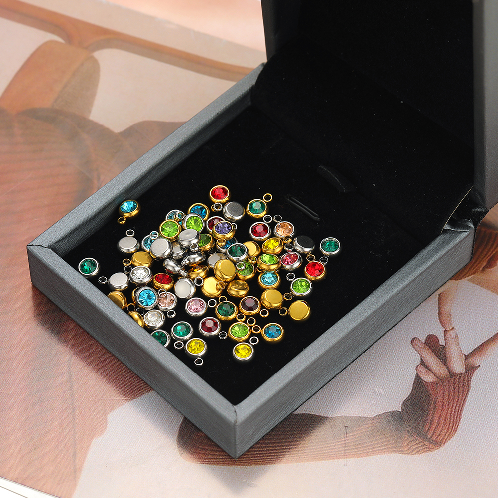 Hoop Earrings - 20pcs Zircon Beads Pendants Stainless Steel