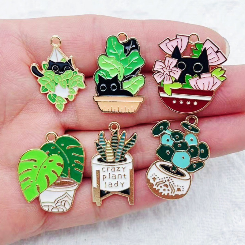 Jewelry & Watches Ltd - 10pcs Cactus Plant Oil Drop Alloy