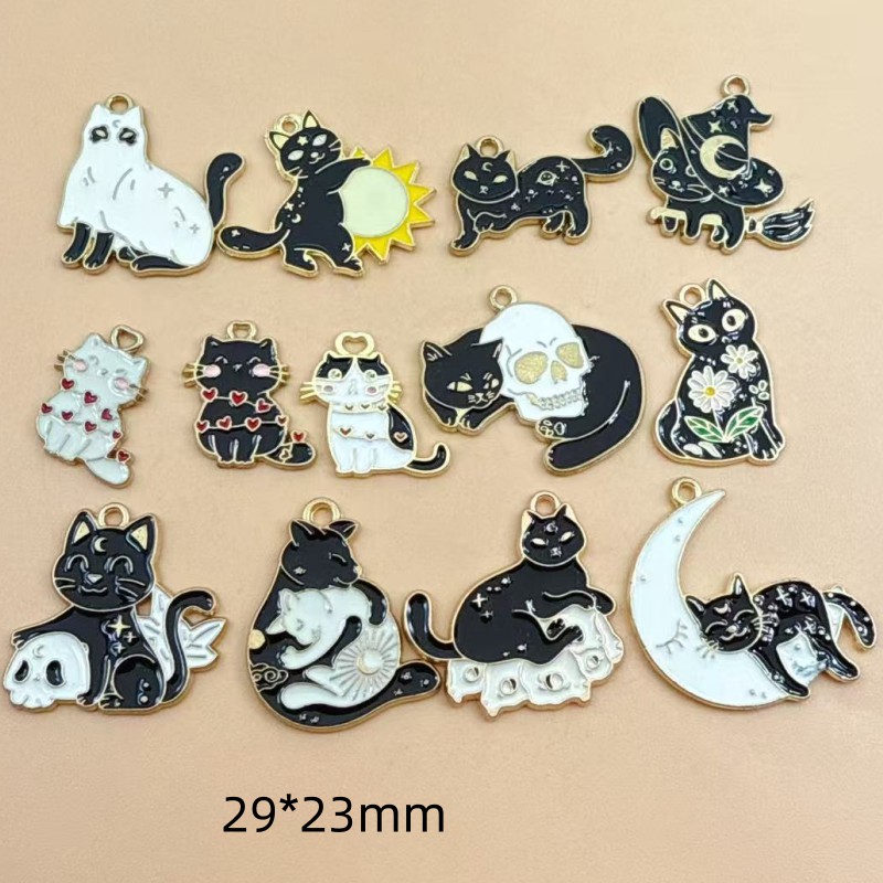 Jewelry & Watches Store - 10pcs Original Alloy Enamel Black Cat