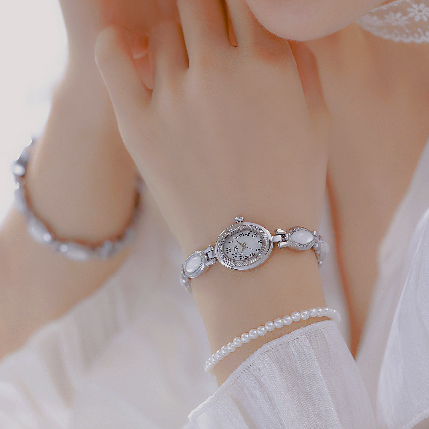 Unique Jewelry Watches - Vintage French Minimalist Elliptical Silver White