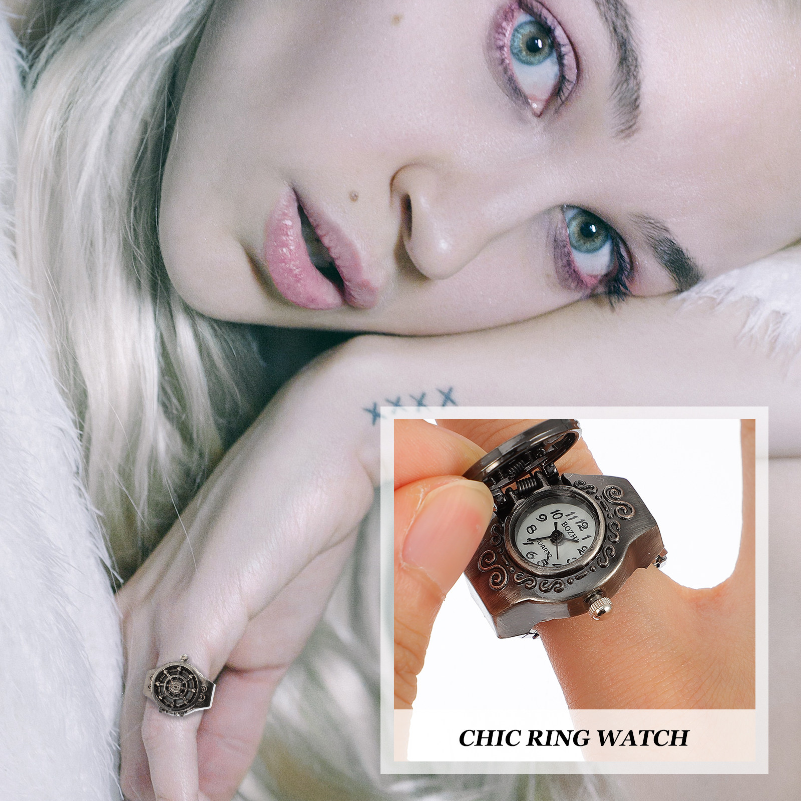 Unique Jewelry Watches - 2Pcs Ring Watches Vintage Chic Flip-Open