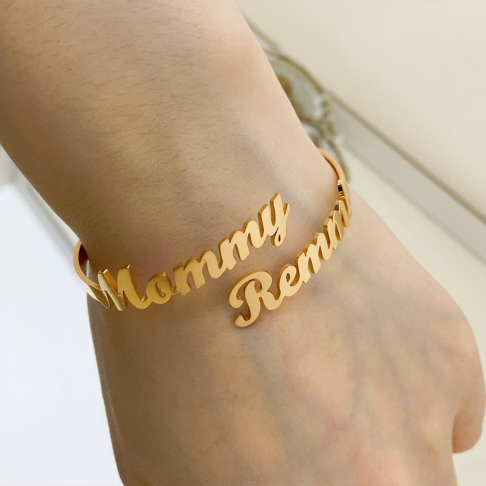 Rose Gold Bracelet - Customize Two Name Bracelets, Gold, Silver,