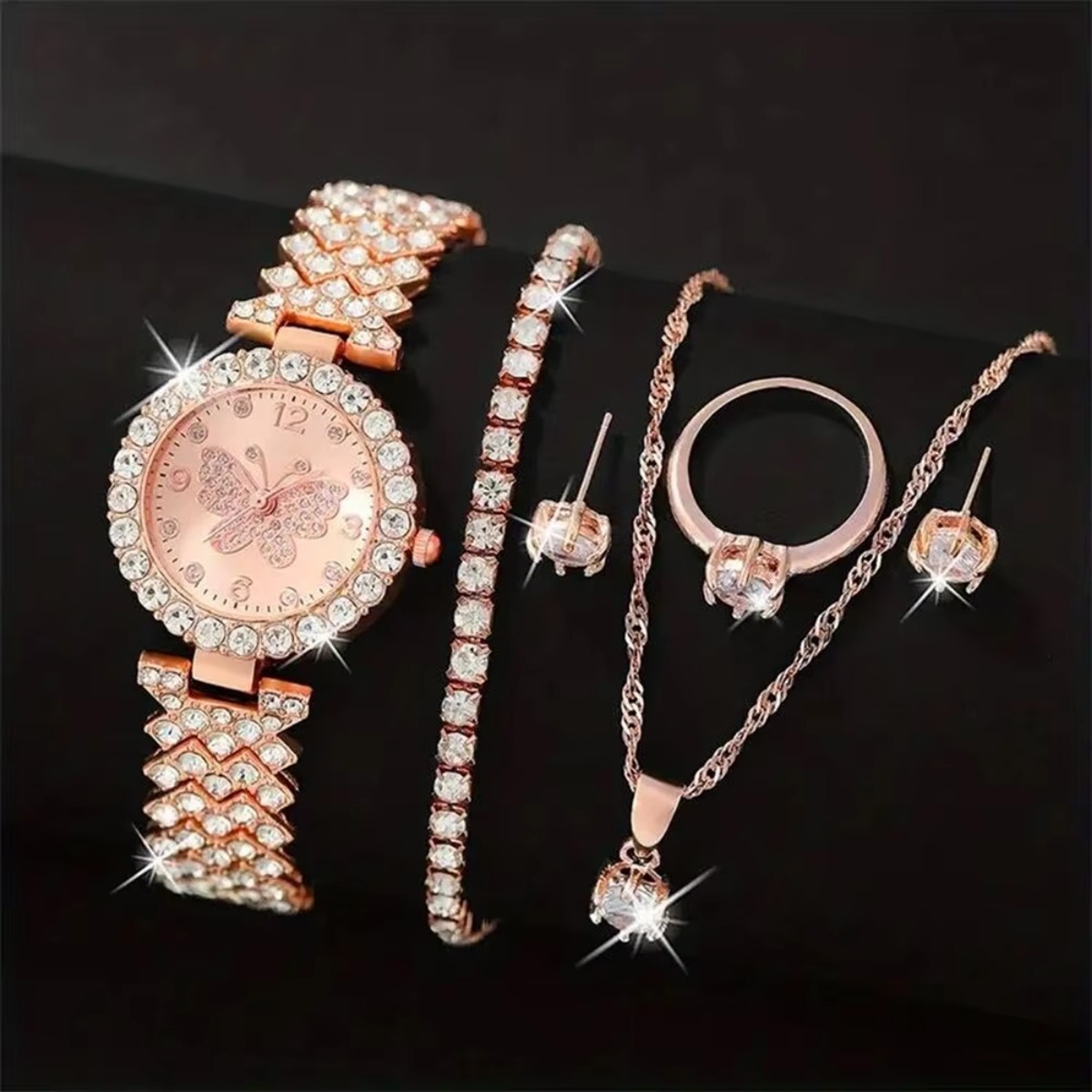 6PCS/Set Luxury Rhinestone But - Jewelry Watches For Ladies avaliação e preço