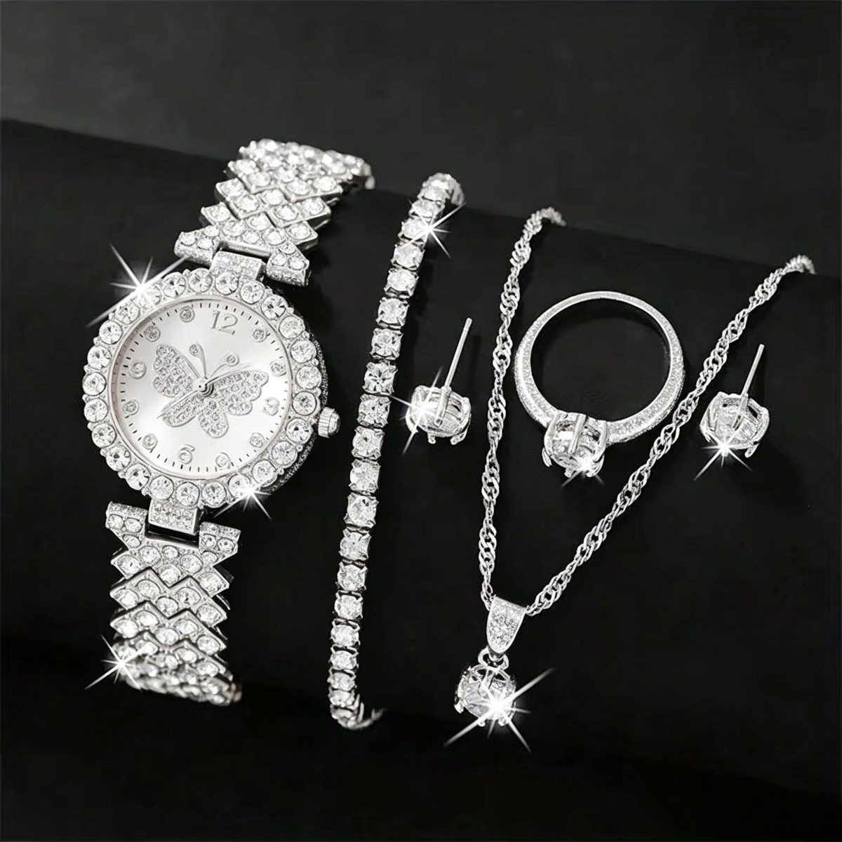 6PCS/Set Luxury Rhinestone But - Jewelry Watches For Ladies avaliação e preço