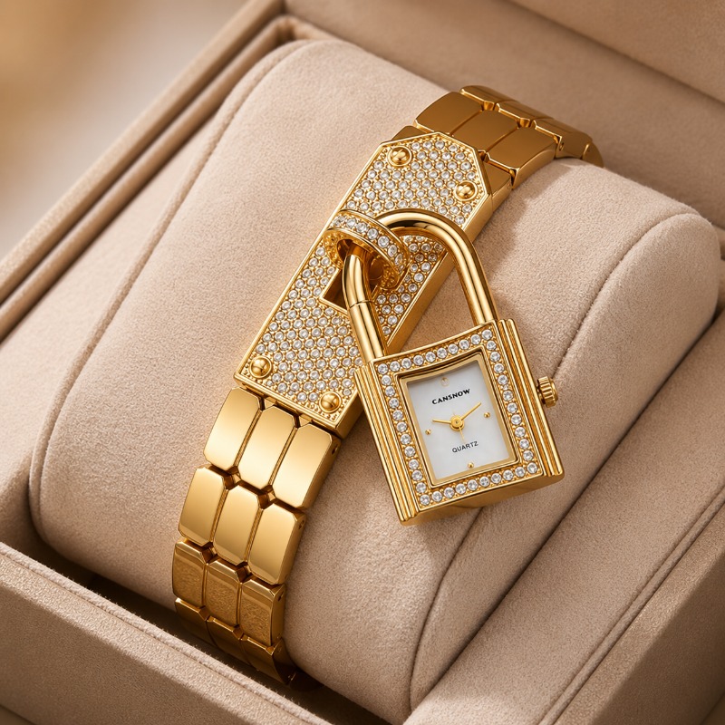 Gold Lock-Shaped Women's Watch - Jewelry Watches For Ladies avaliação e preço