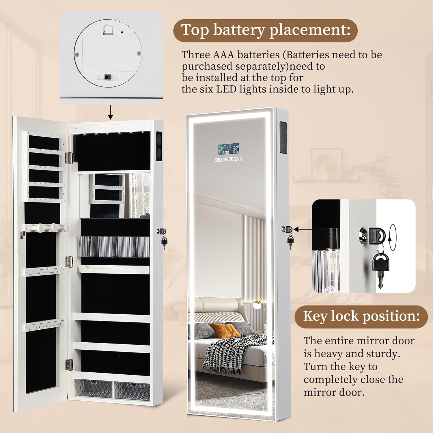LED Mirror Jewelry Cabinet wit - Jewelry & Watches Store avaliação e preço