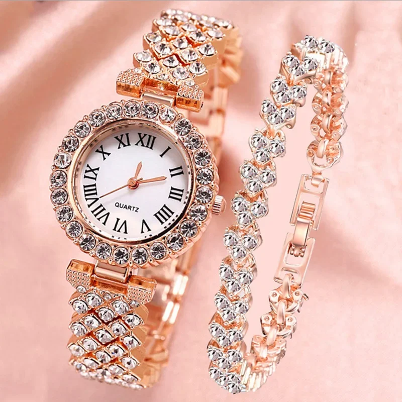 2pcs Luxury Women Rhinestone R - Rose Gold Bracelet avaliação e preço