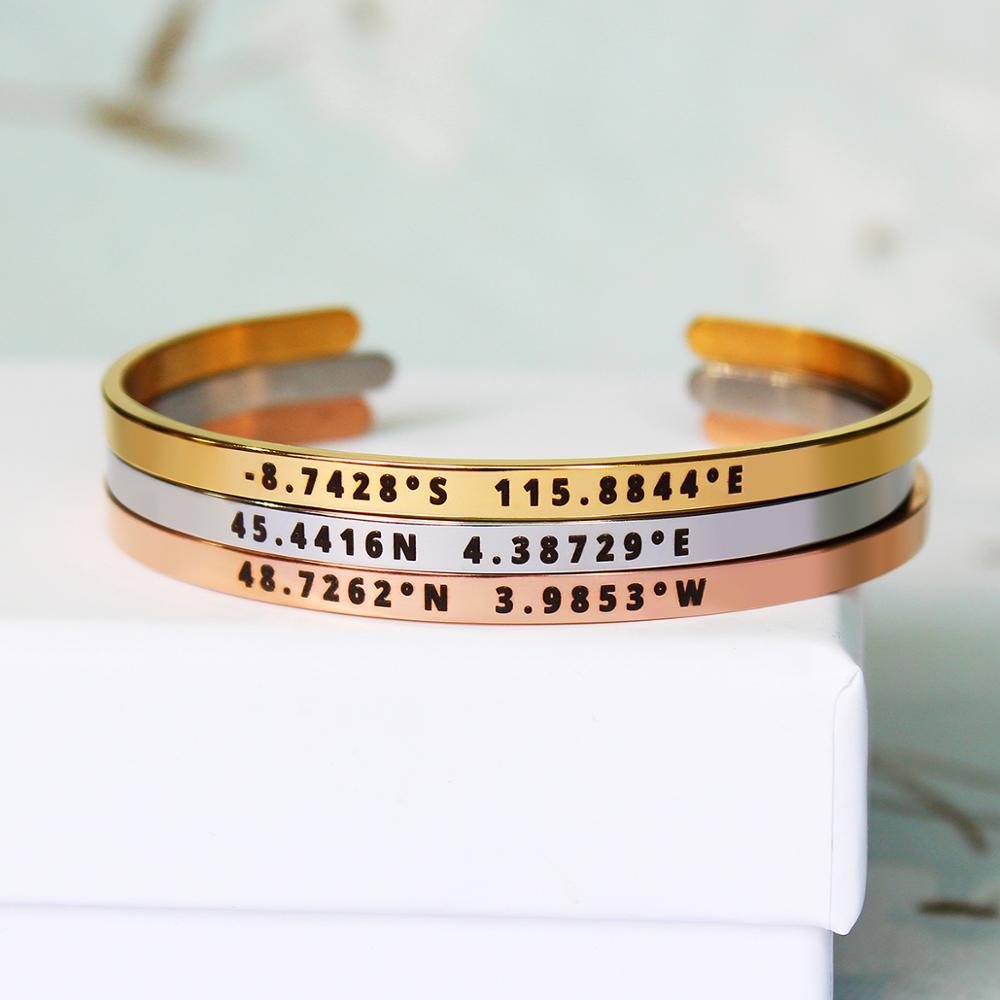 4mm Width Custom Coordinates B - Rose Gold Bracelet avaliação e preço