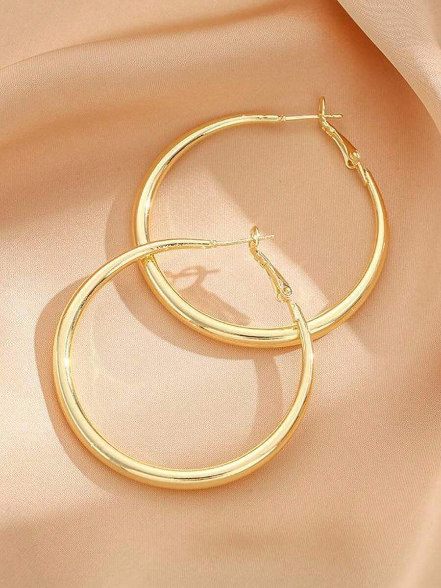 Shiny Gold Tone Y2K Minimalist - Hoop Earrings avaliação e preço