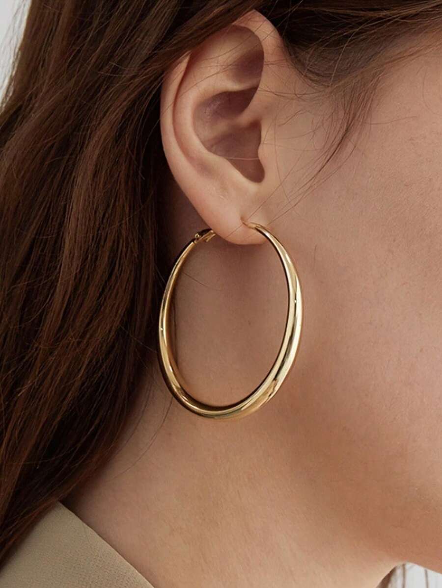 Shiny Gold Tone Y2K Minimalist - Hoop Earrings avaliação e preço