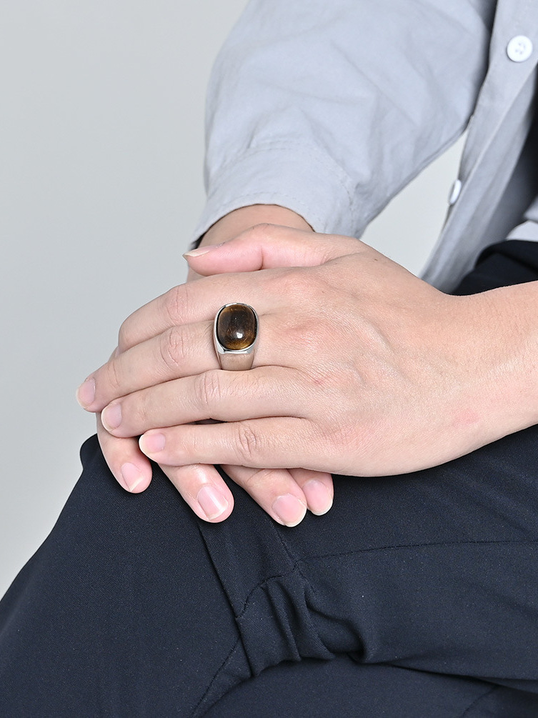  Retro Large Size 3 Gemstone T - Titanium Steel Ring avaliação e preço
