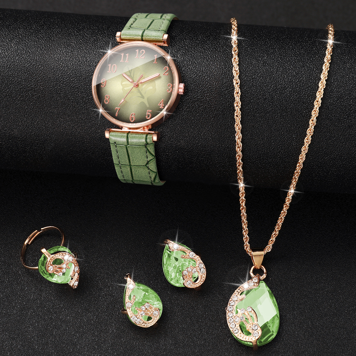 5PCS Fashion Leaf  Dial Women  - Jewelry Watches For Ladies avaliação e preço