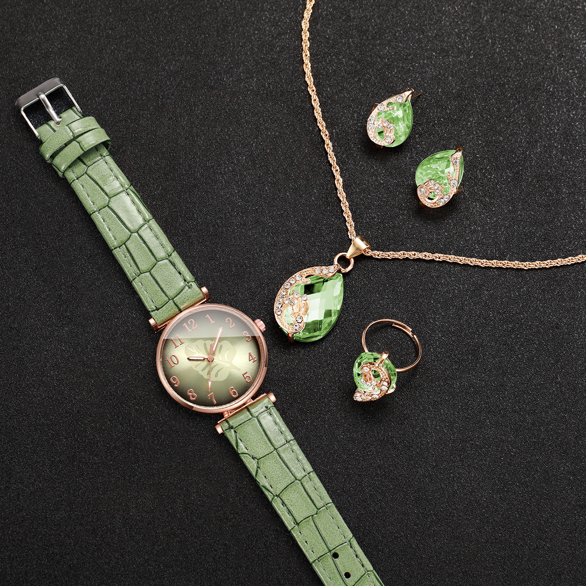 5PCS Fashion Leaf  Dial Women  - Jewelry Watches For Ladies avaliação e preço