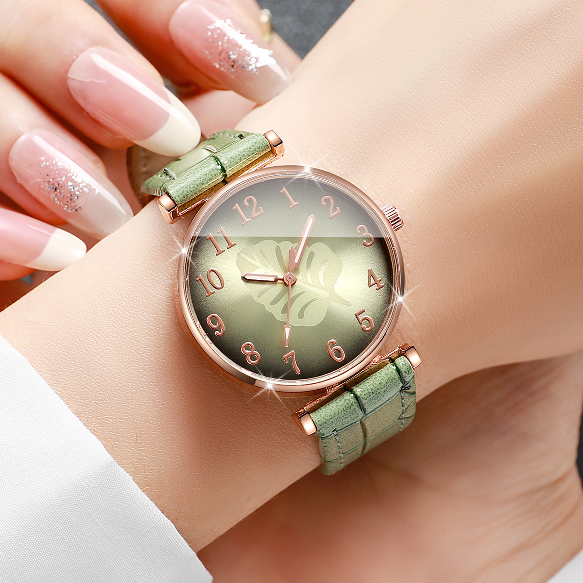 5PCS Fashion Leaf  Dial Women  - Jewelry Watches For Ladies avaliação e preço