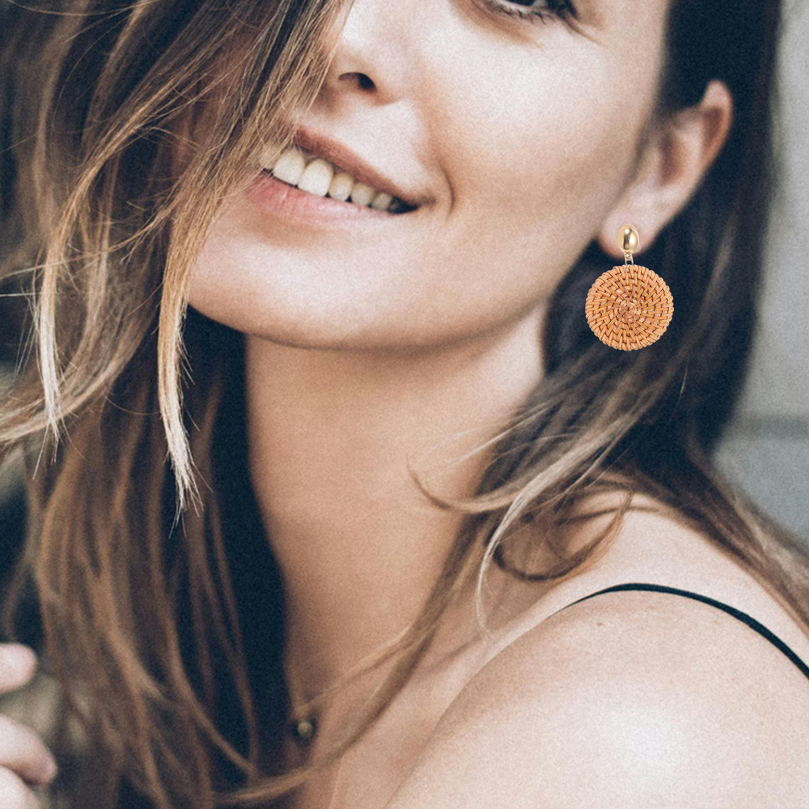 5Pcs Rattan Round Woven Discs  - Hoop Earrings avaliação e preço