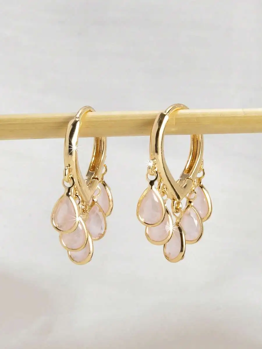 Elegant Gold Tone Teardrop Zir - Hoop Earrings avaliação e preço