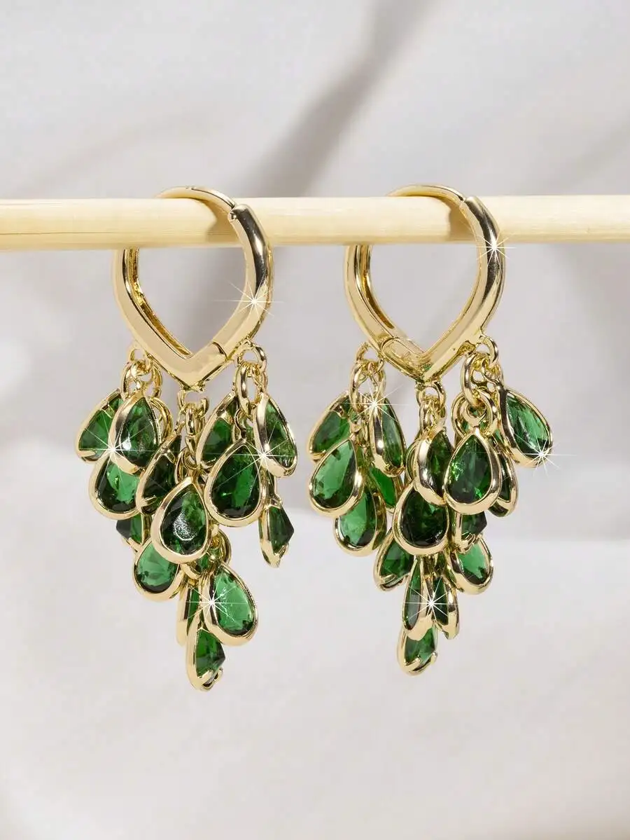 Elegant Gold Tone Teardrop Zir - Hoop Earrings avaliação e preço