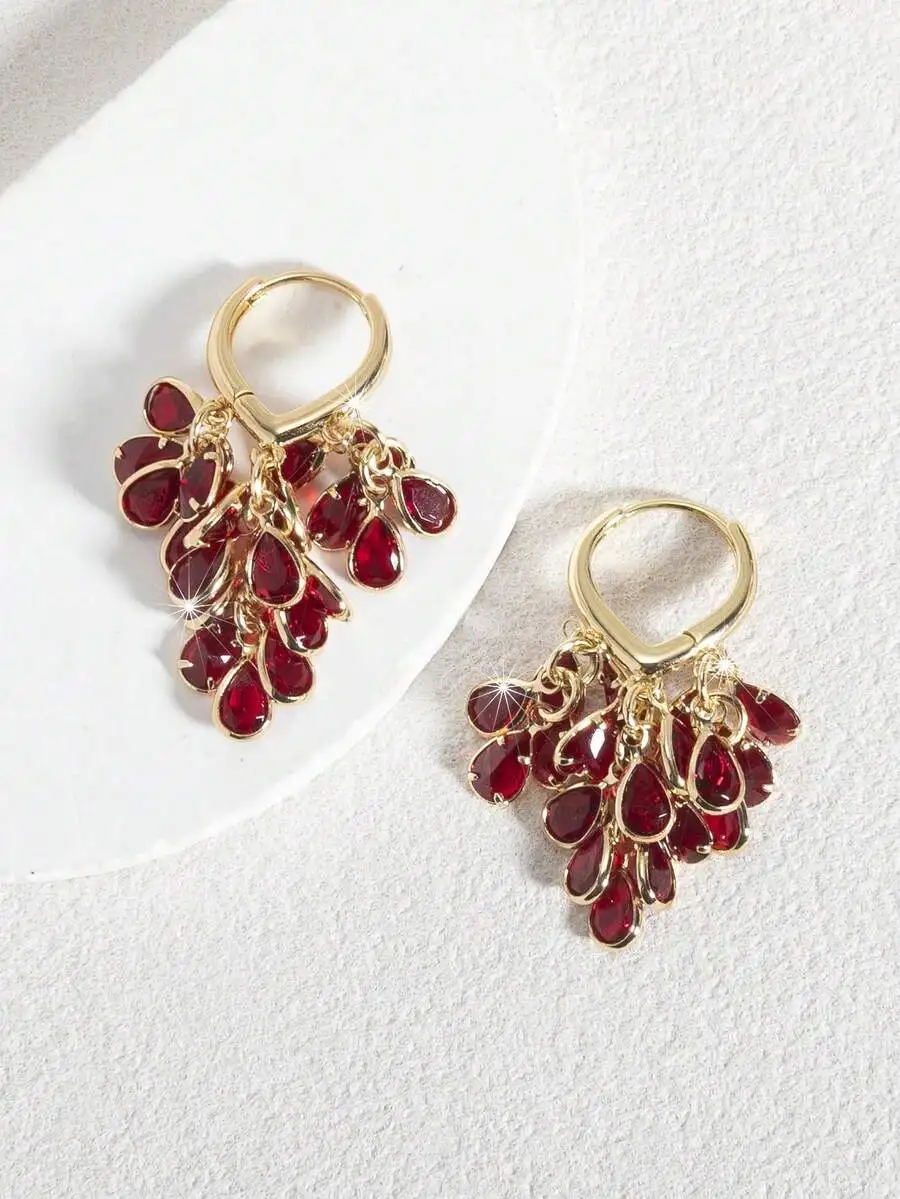 Elegant Gold Tone Teardrop Zir - Hoop Earrings avaliação e preço